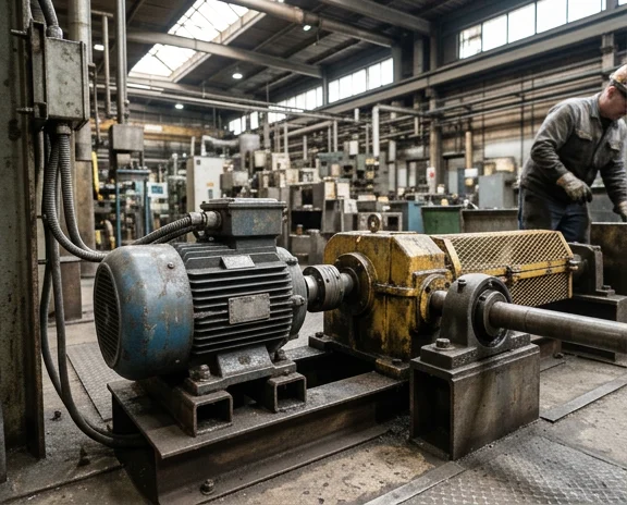 Sistema industrial de transmisión de potencia con motor, reductor y componentes mecánicos